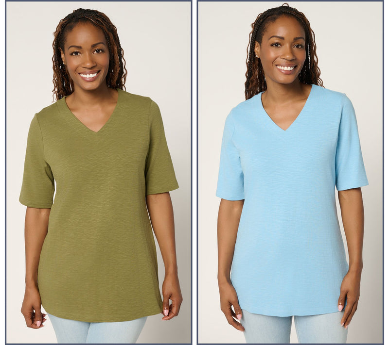 Denim & Co. Essentials Textured Knit 2-Pack V-Neck Tunics — View 5