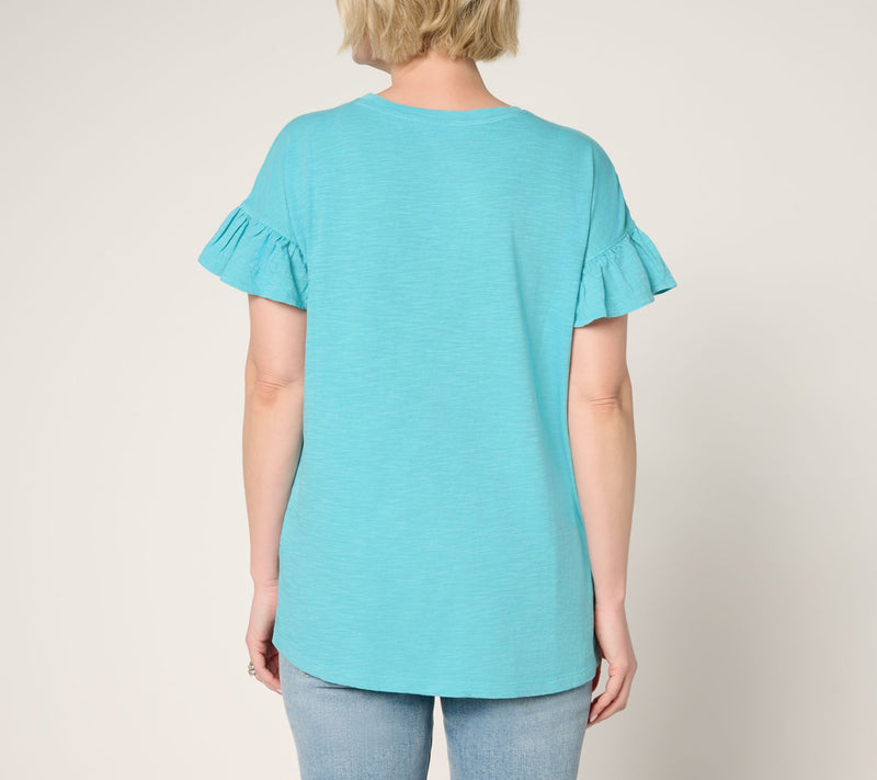 LOGO by Lori Goldstein 100% Cotton Ruffle Sleeve Tee — View 11