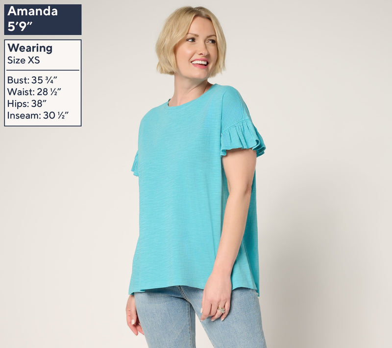 LOGO by Lori Goldstein 100% Cotton Ruffle Sleeve Tee — View 10