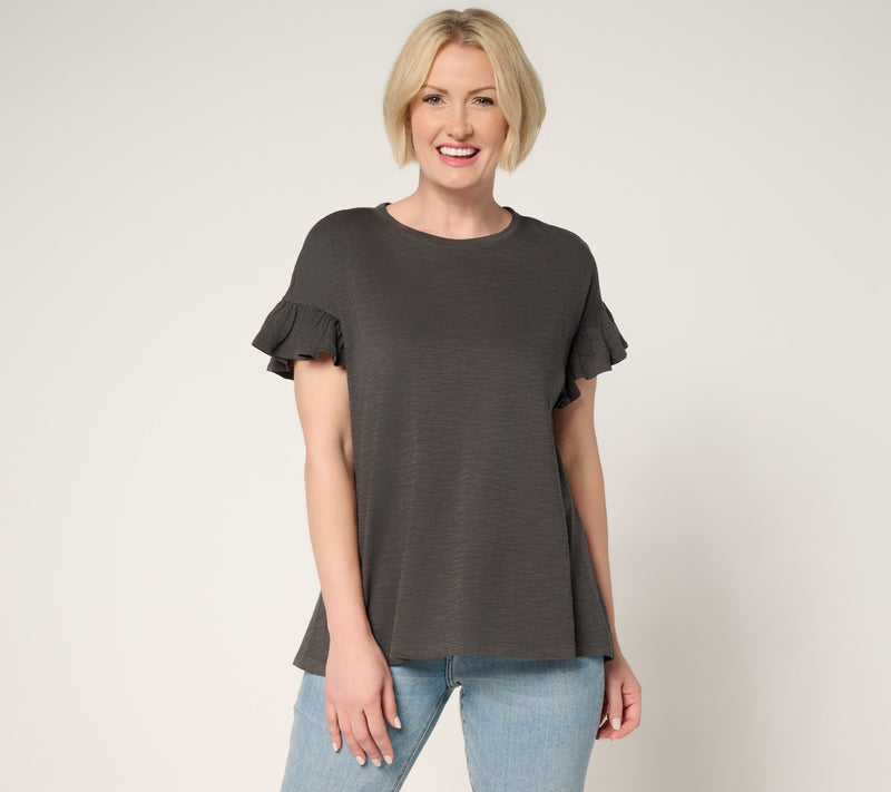 LOGO by Lori Goldstein 100% Cotton Ruffle Sleeve Tee — View 7