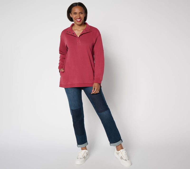 LOGO by Lori Goldstein Long Sleeve French Terry Henley Top — View 5