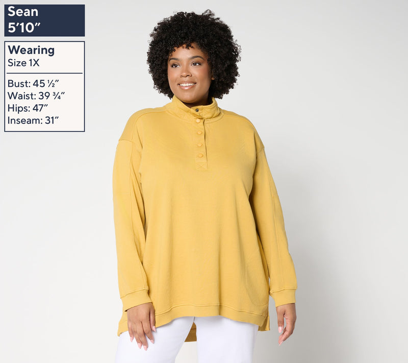 LOGO by Lori Goldstein Long Sleeve French Terry Henley Top — View 2
