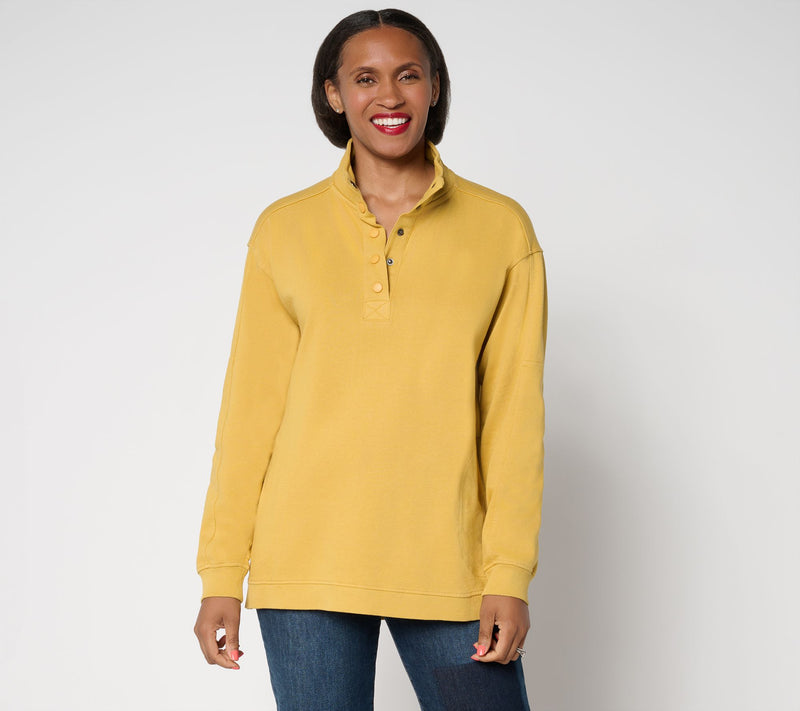 LOGO by Lori Goldstein Long Sleeve French Terry Henley Top — View 10