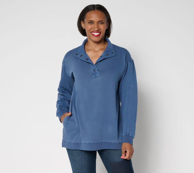 LOGO by Lori Goldstein Long Sleeve French Terry Henley Top — View 11