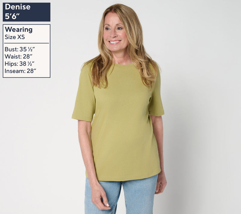 Denim & Co. Essentials True Cotton Elbow Sleeve Crew Neck Top — View 3