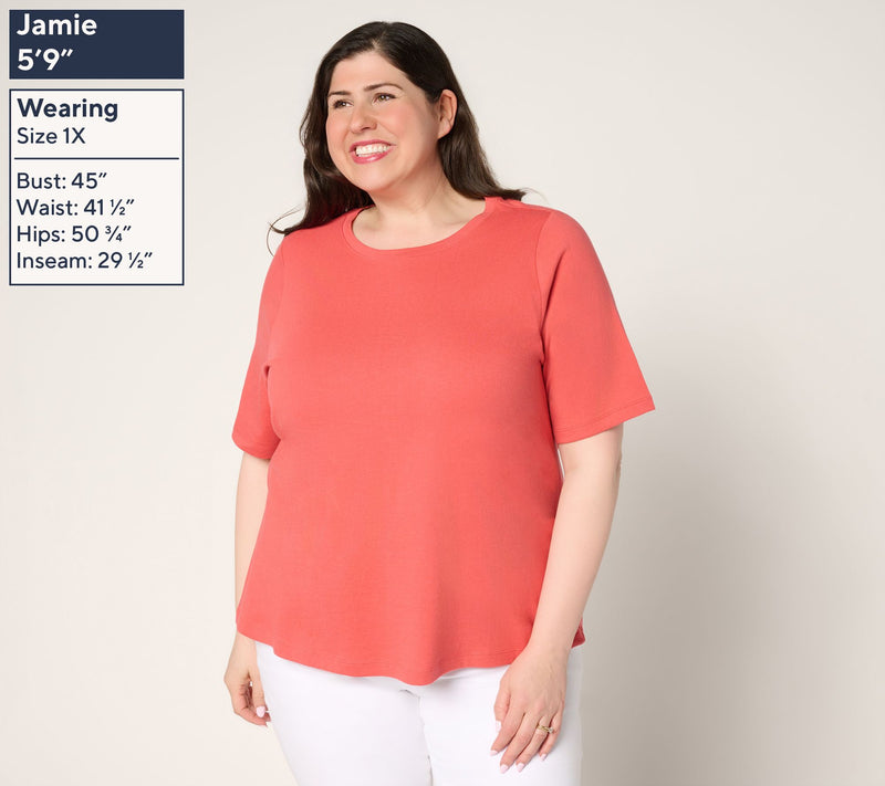 Denim & Co. Essentials True Cotton Elbow Sleeve Crew Neck Top — View 2