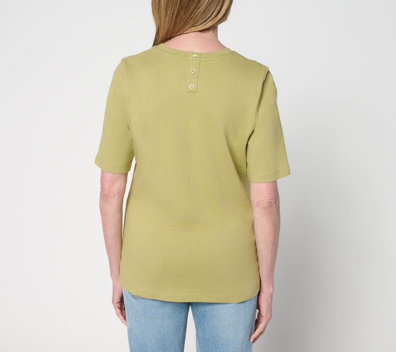 Denim & Co. Essentials True Cotton Elbow Sleeve Crew Neck Top — View 4