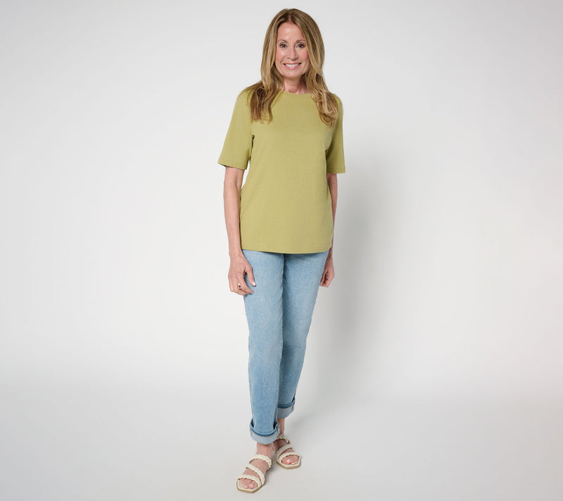 Denim & Co. Essentials True Cotton Elbow Sleeve Crew Neck Top — View 5