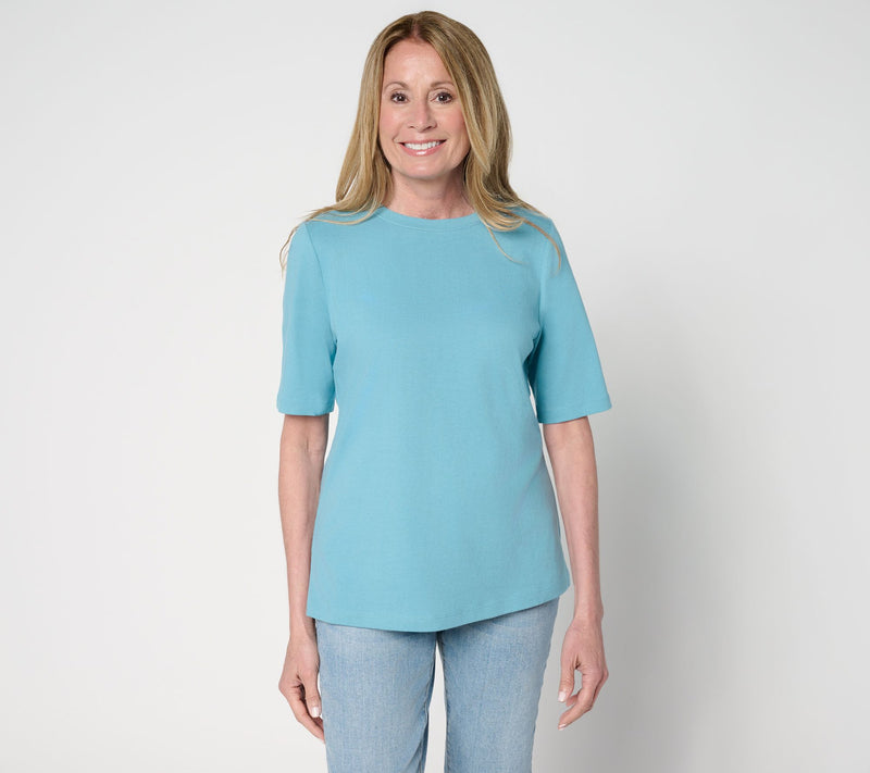 Denim & Co. Essentials True Cotton Elbow Sleeve Crew Neck Top — View 12