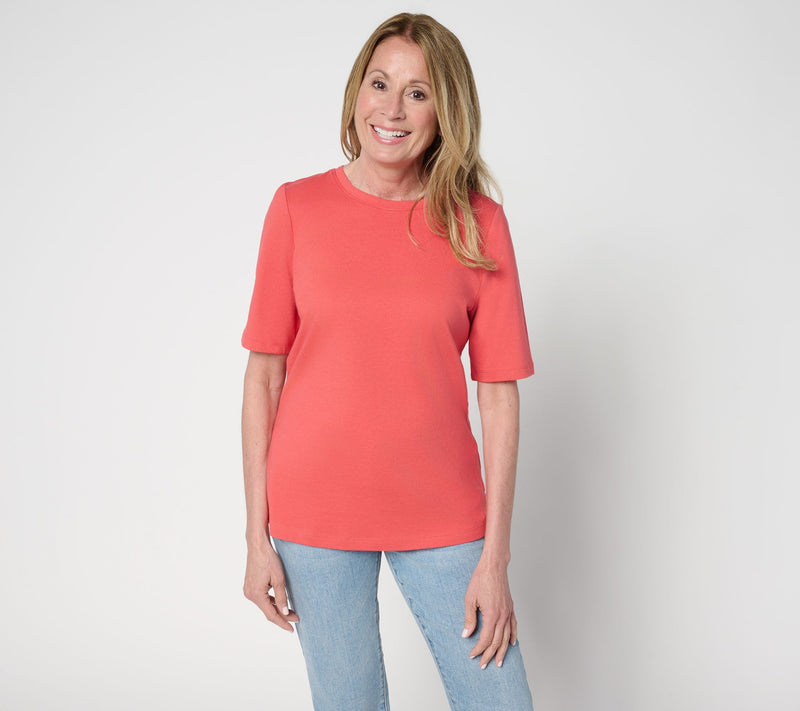Denim & Co. Essentials True Cotton Elbow Sleeve Crew Neck Top — View 13