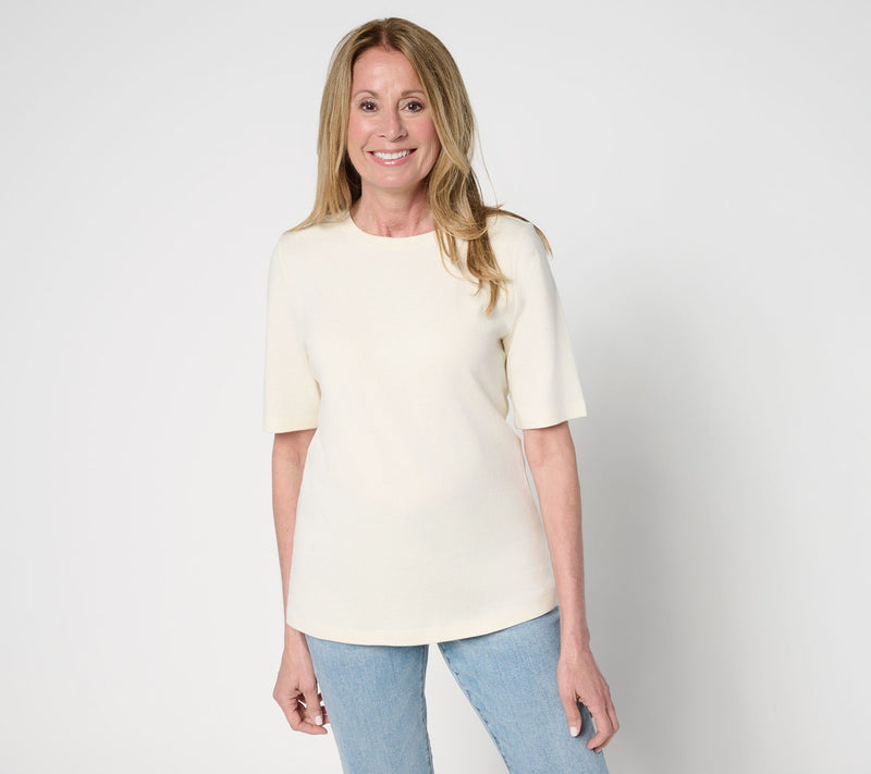 Denim & Co. Essentials True Cotton Elbow Sleeve Crew Neck Top — View 14