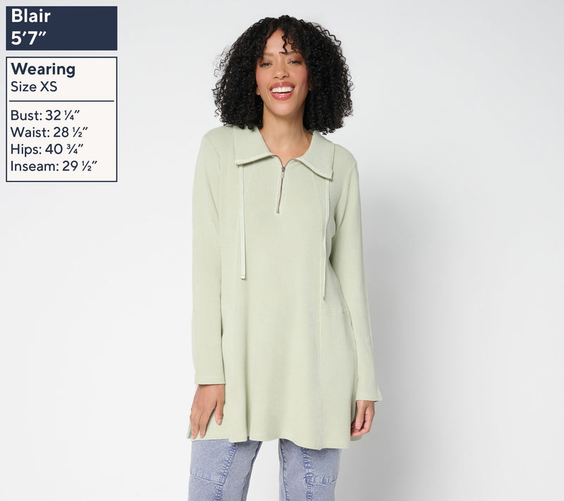 LOGO by Lori Goldstein Regular Cotton 1/4 Zip Waffle Top — View 15