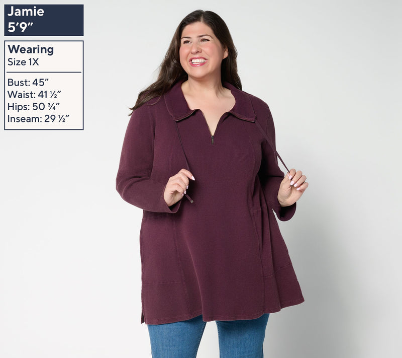 LOGO by Lori Goldstein Regular Cotton 1/4 Zip Waffle Top — View 14