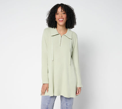 LOGO by Lori Goldstein Regular Cotton 1/4 Zip Waffle Top
