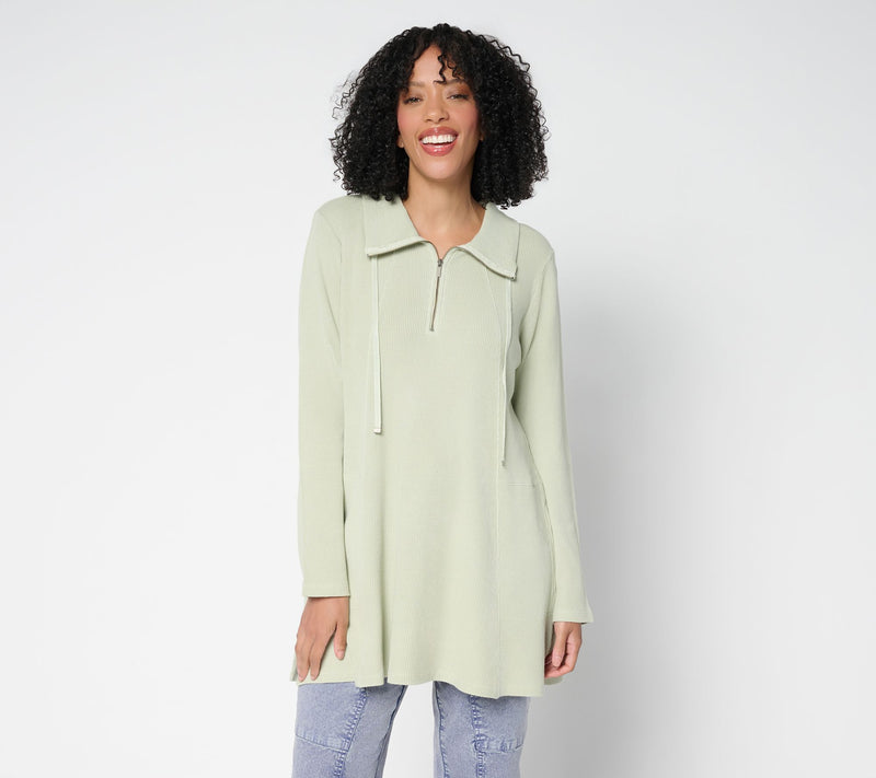 LOGO by Lori Goldstein Regular Cotton 1/4 Zip Waffle Top — Main view