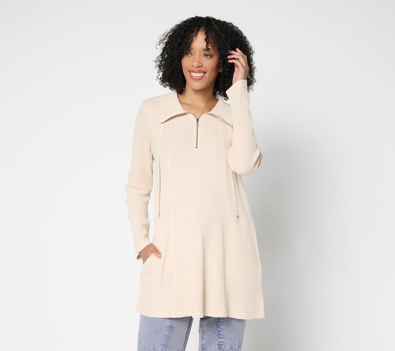 LOGO by Lori Goldstein Regular Cotton 1/4 Zip Waffle Top — View 9
