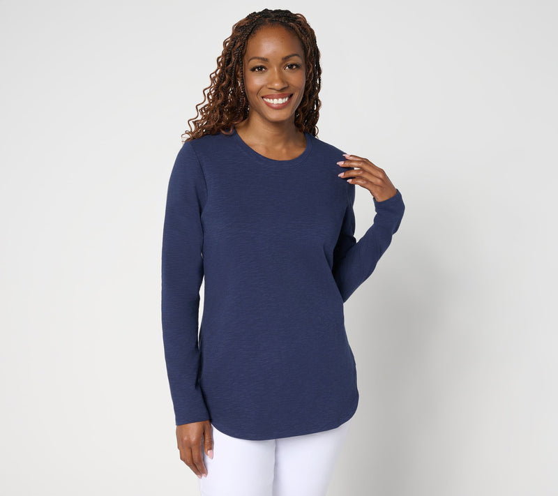Denim & Co. Essentials Textured Knit Long Sleeve Round Neck Top — Main view