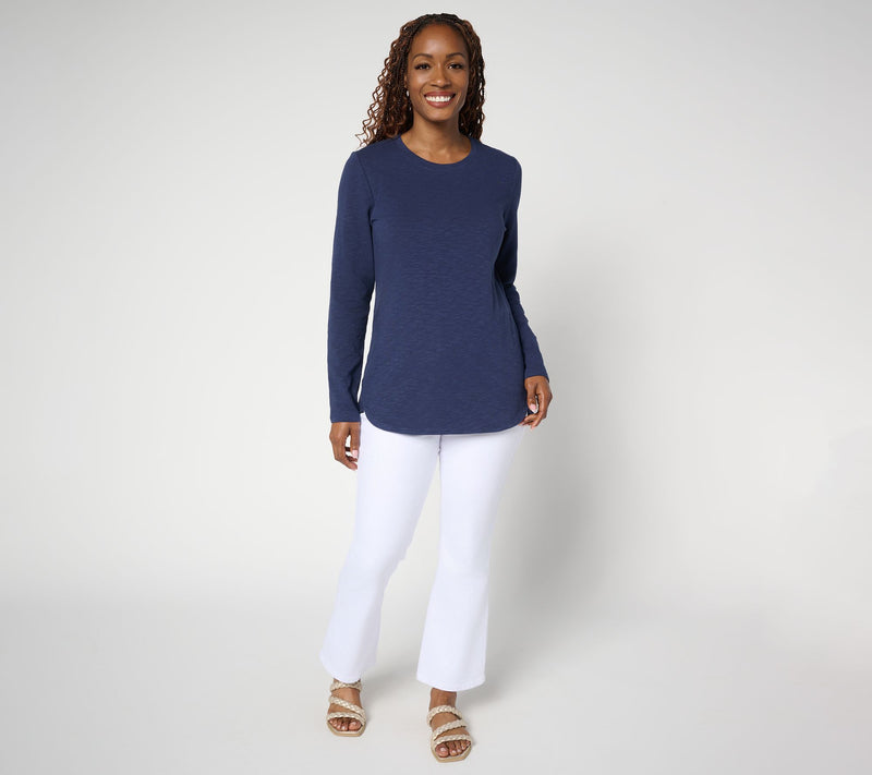 Denim & Co. Essentials Textured Knit Long Sleeve Round Neck Top — View 5