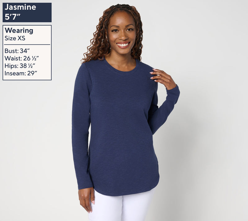 Denim & Co. Essentials Textured Knit Long Sleeve Round Neck Top — View 3