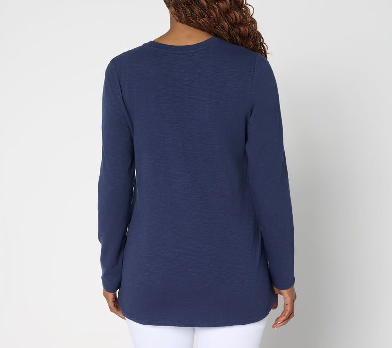 Denim & Co. Essentials Textured Knit Long Sleeve Round Neck Top — View 4