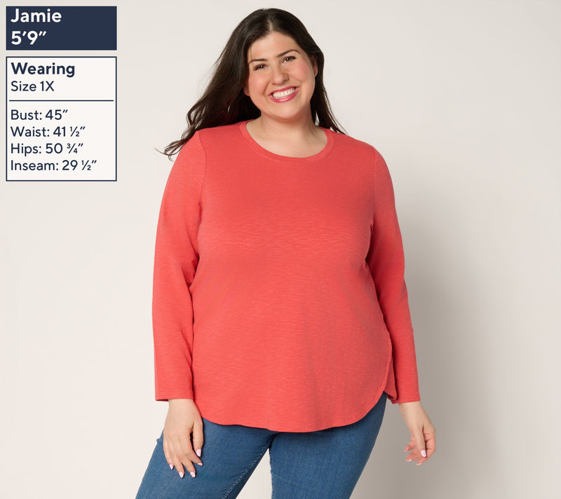 Denim & Co. Essentials Textured Knit Long Sleeve Round Neck Top — View 2