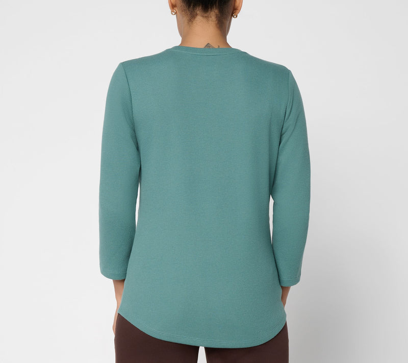 Denim & Co. Essentials Waffle Knit V-Neck Top w/ Button Detail — View 5