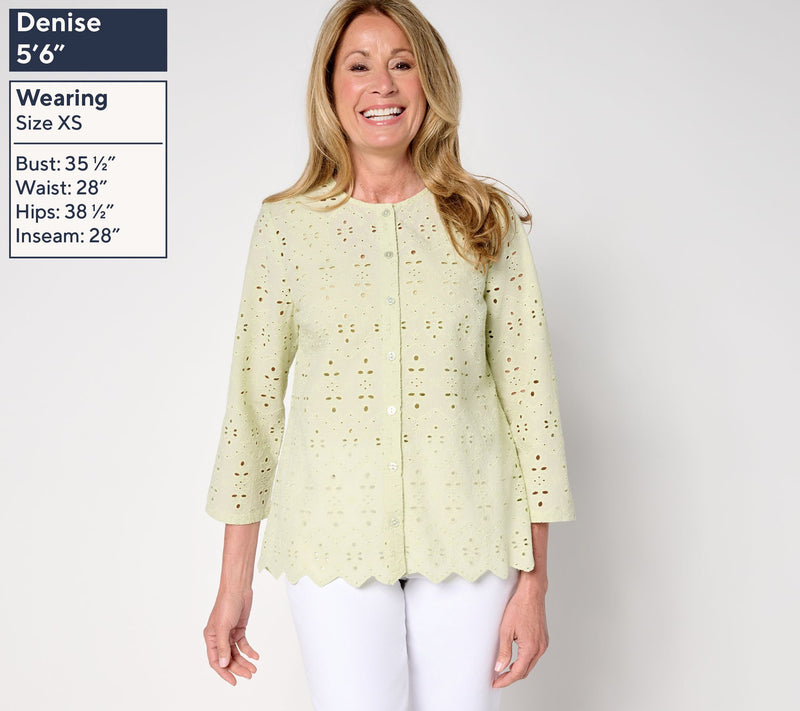 LOGO Lavish by Lori Goldstein Eyelet Button Front Cotton Top — View 9