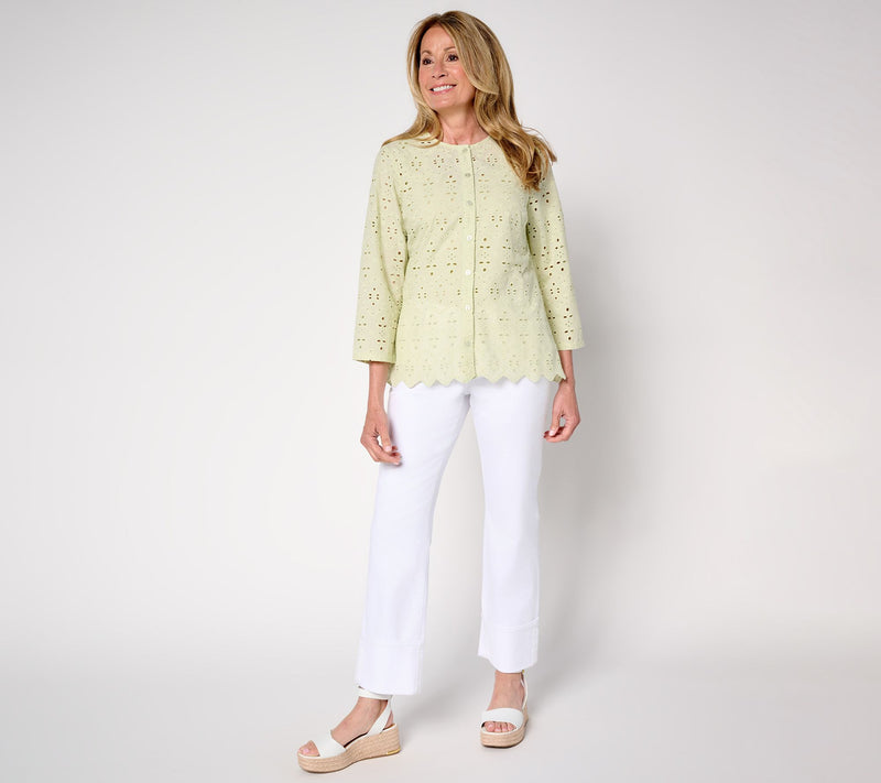 LOGO Lavish by Lori Goldstein Eyelet Button Front Cotton Top — View 11