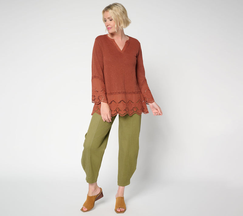 LOGO Lavish by Lori Goldstein 100% Cotton Embroidered Lace Top — View 9