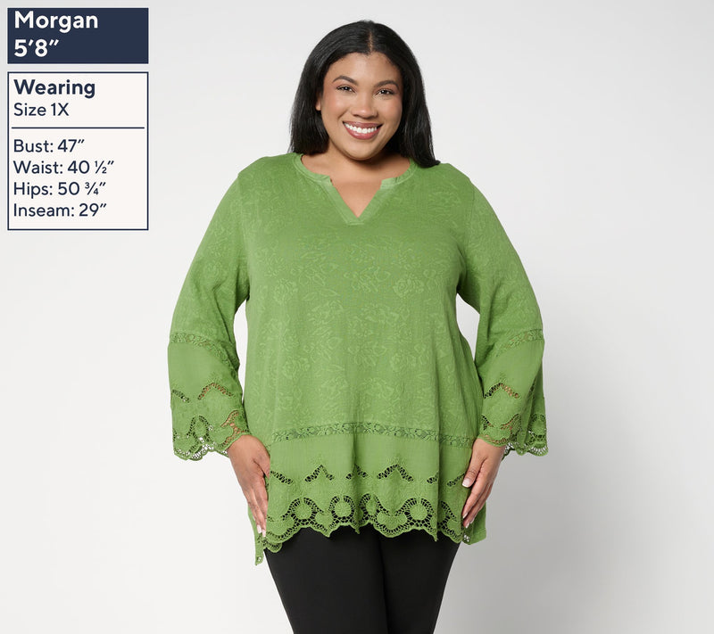 LOGO Lavish by Lori Goldstein 100% Cotton Embroidered Lace Top — View 6