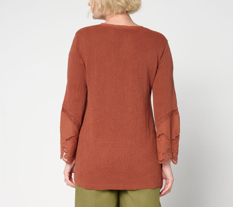 LOGO Lavish by Lori Goldstein 100% Cotton Embroidered Lace Top — View 8