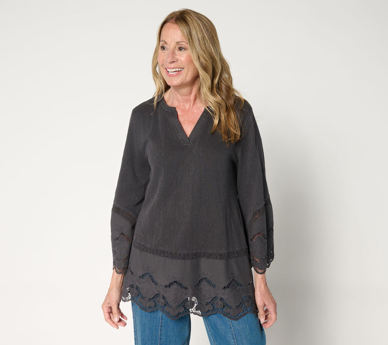 LOGO Lavish by Lori Goldstein 100% Cotton Embroidered Lace Top — Main view