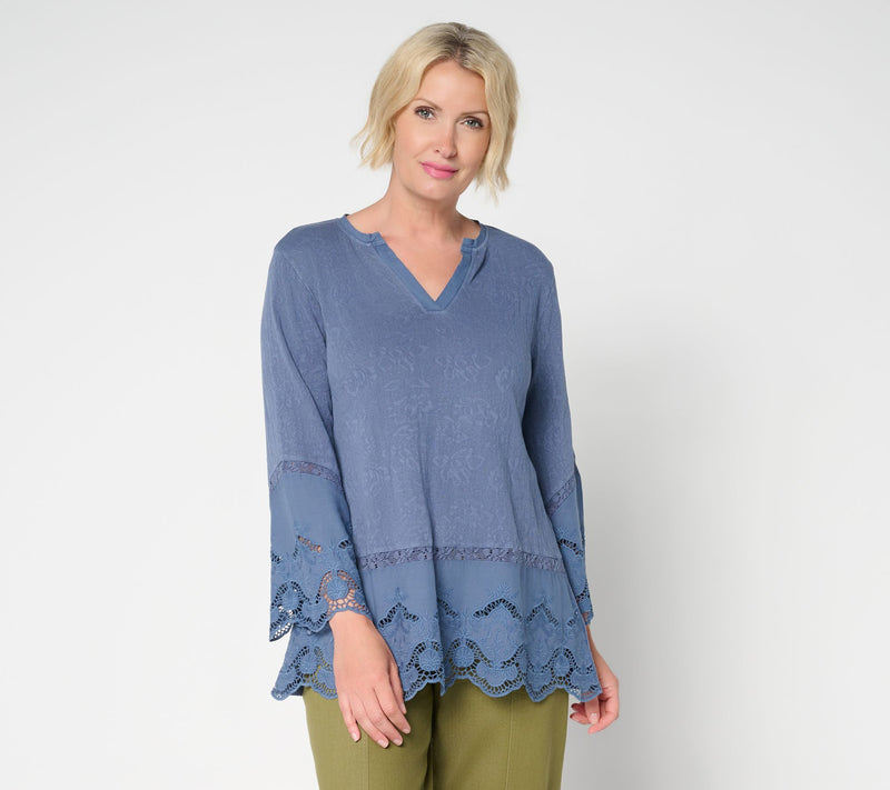 LOGO Lavish by Lori Goldstein 100% Cotton Embroidered Lace Top — View 14