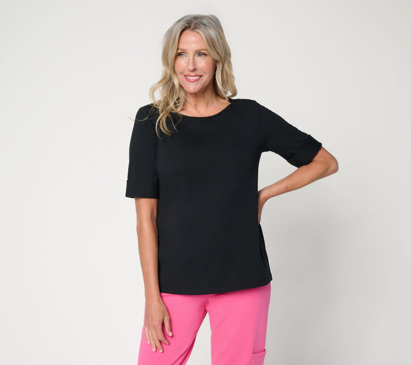 Denim & Co. Essentials Perfect Jersey Rolled Cuff Top — View 14