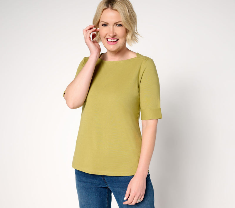 Denim & Co. Essentials Perfect Jersey Rolled Cuff Top — View 16