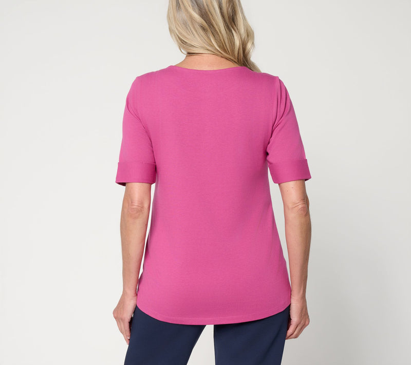 Denim & Co. Essentials Perfect Jersey Rolled Cuff Top — View 4