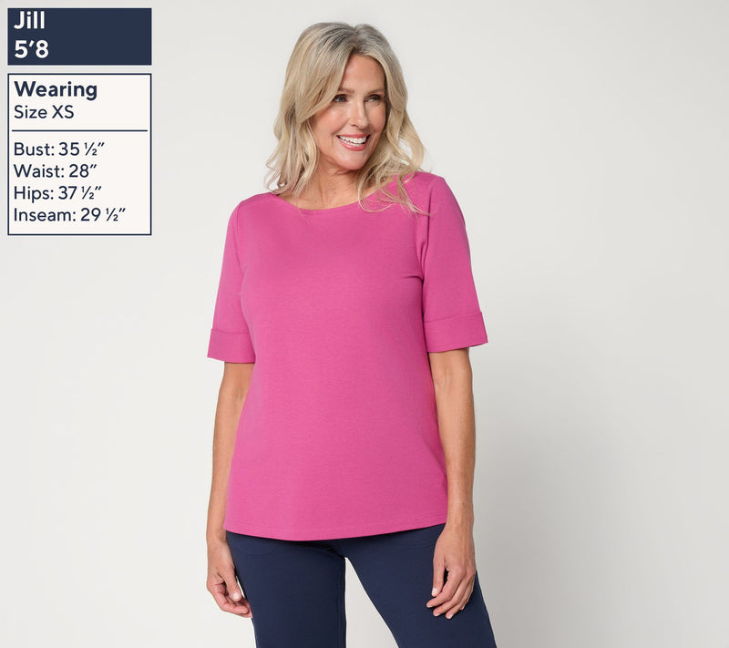 Denim & Co. Essentials Perfect Jersey Rolled Cuff Top — View 3