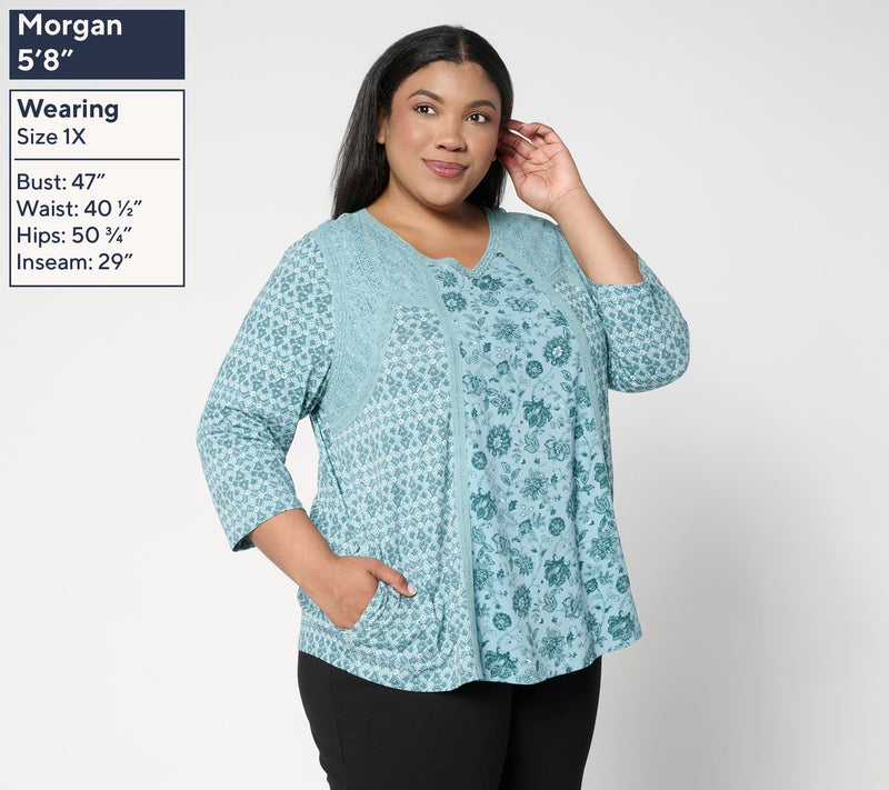 LOGO Lavish by Lori Goldstein Cotton Printed Pieced Top — View 2