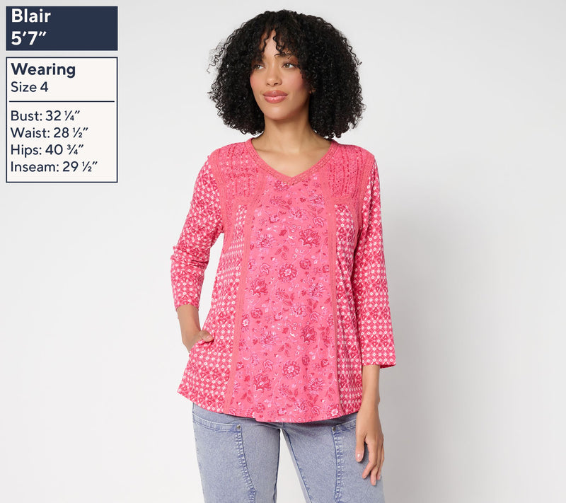 LOGO Lavish by Lori Goldstein Cotton Printed Pieced Top — View 3