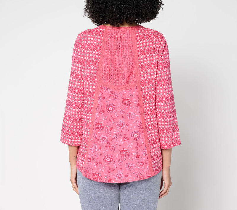 LOGO Lavish by Lori Goldstein Cotton Printed Pieced Top — View 4