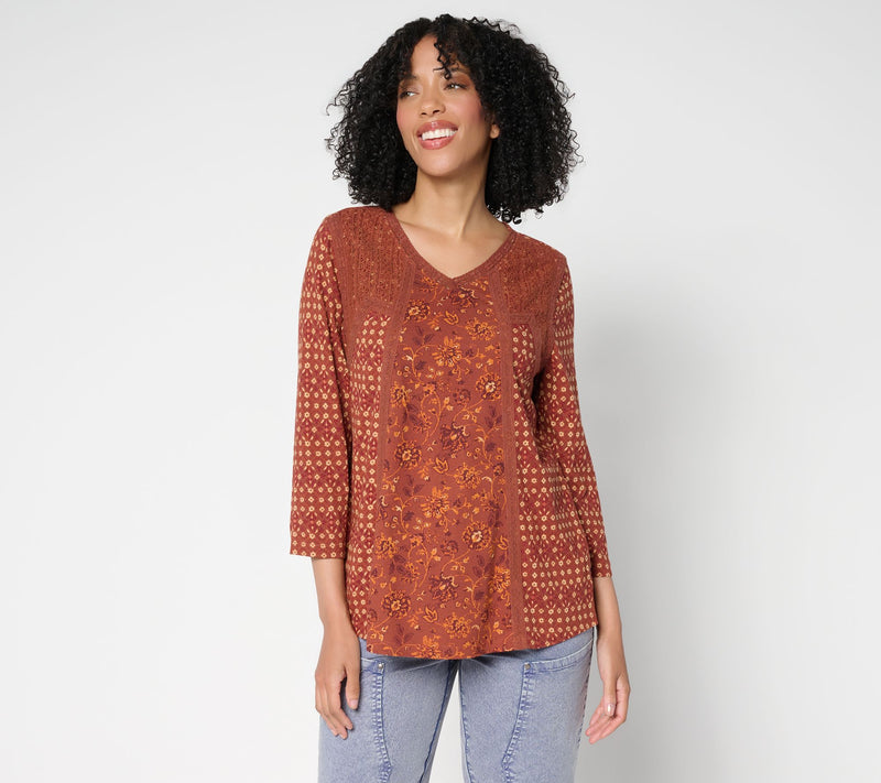 LOGO Lavish by Lori Goldstein Cotton Printed Pieced Top — View 12