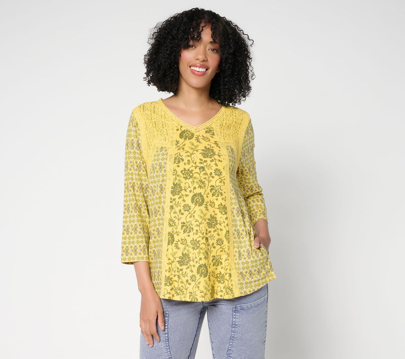 LOGO Lavish by Lori Goldstein Cotton Printed Pieced Top — View 13