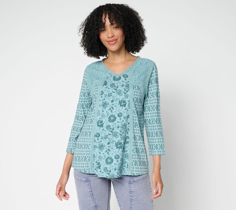 LOGO Lavish by Lori Goldstein Cotton Printed Pieced Top — View 14