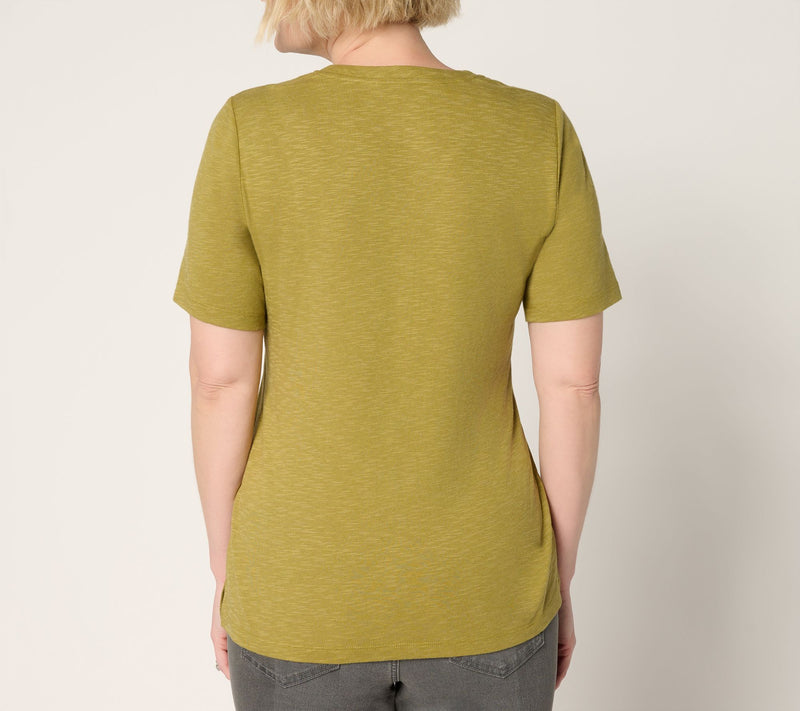 Denim & Co. Essentials Slub Jersey Short Sleeve Henley — View 4