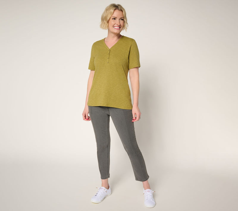 Denim & Co. Essentials Slub Jersey Short Sleeve Henley — View 5