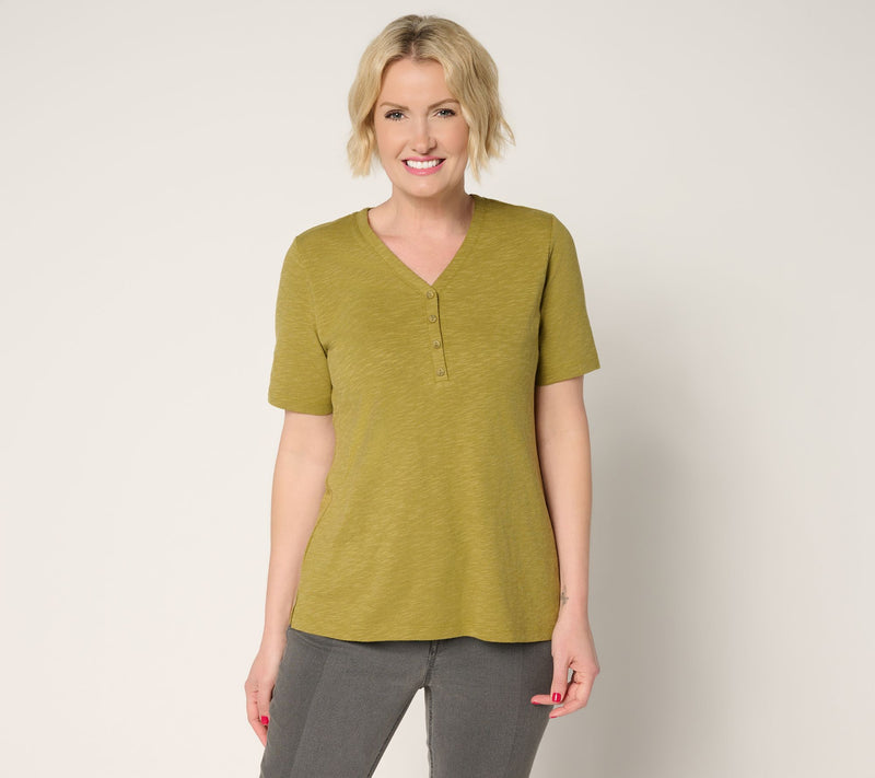 Denim & Co. Essentials Slub Jersey Short Sleeve Henley — View 12