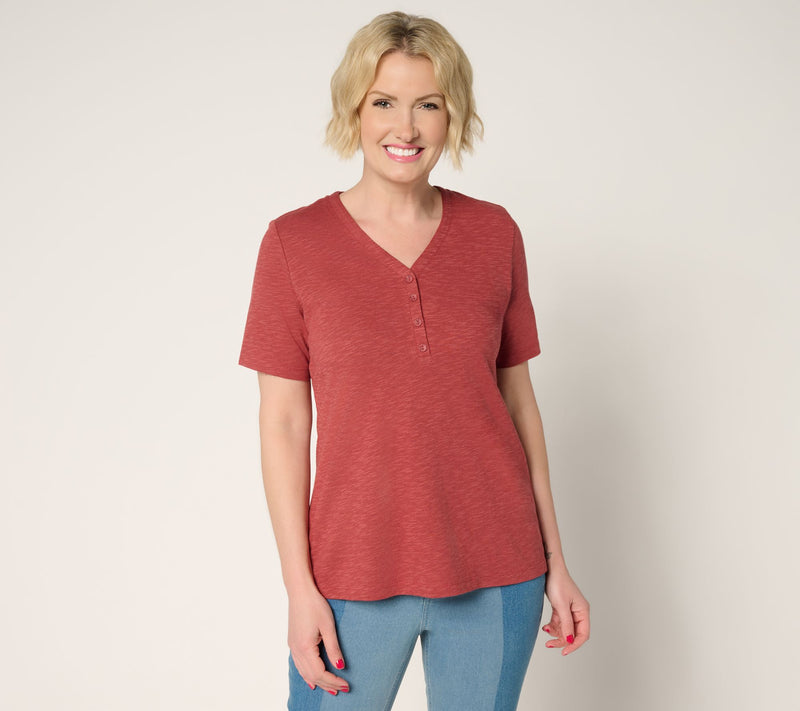 Denim & Co. Essentials Slub Jersey Short Sleeve Henley — View 13