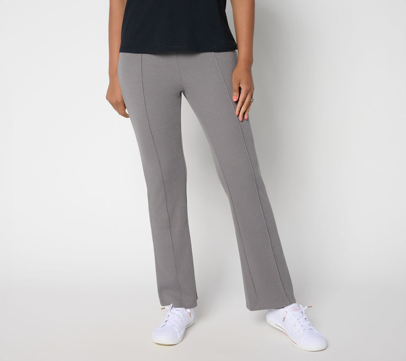 LOGO by Lori Goldstein Regular Full Length Knit Rib Flare Pants — View 9