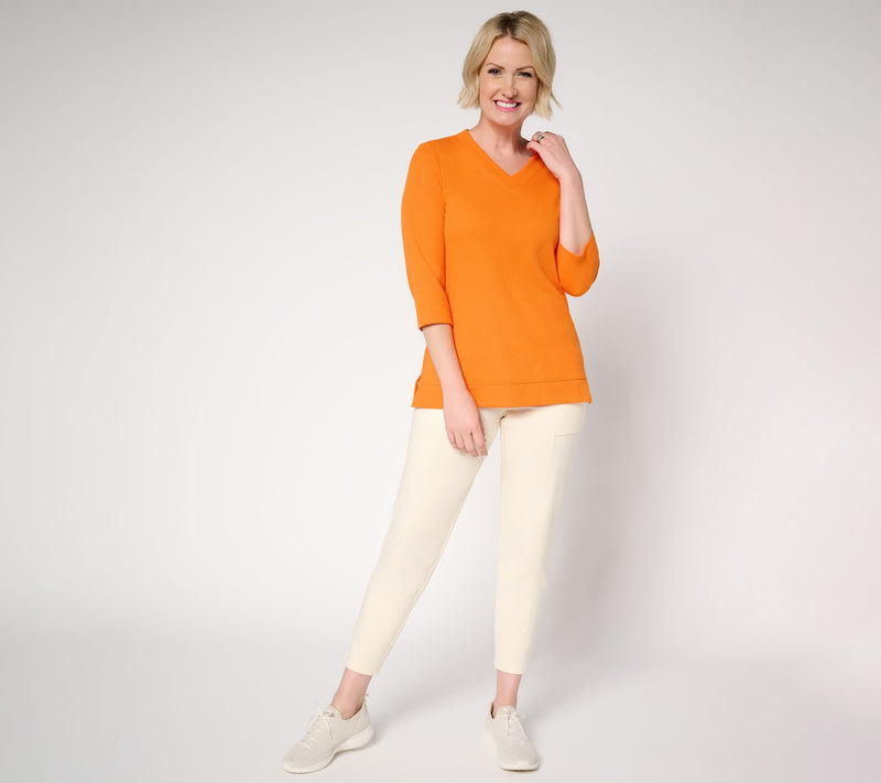 Denim & Co. Essentials Waffle Knit 3/4 Sleeve V-Neck Top — View 5