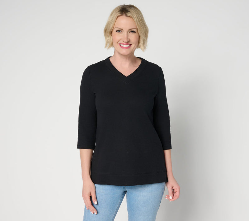 Denim & Co. Essentials Waffle Knit 3/4 Sleeve V-Neck Top — View 13